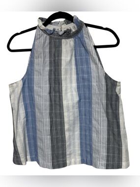 Universal Thread Blue Gray White Striped Halter Tank Top - Size M